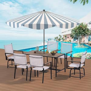 7-Piece Metal Outdoor Dining Set Weather Resistance/Wood Plastic Component/WPC/Swivel Chairs Bistro Table