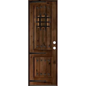 30 in. x 96 in. Mediterranean Knotty Alder Arch Top Provincial Stain Left-Hand Inswing Wood Single Prehung Front Door