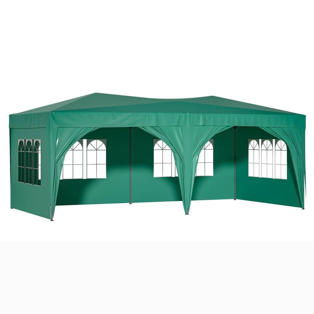 10 ft. x 20 ft. Outdoor Portable Green Foldable Pop-Up Canopy with Removabl