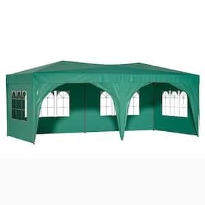 10 ft. x 20 ft. Outdoor Portable Green Foldable Pop-Up Canopy with Removable Sidewalls and Carry Bag