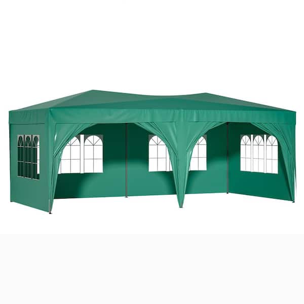 Unbranded 10 ft. x 20 ft. Outdoor Portable Green Foldable Pop-Up Canopy with Removable Sidewalls and Carry Bag