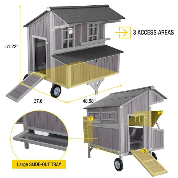 aivituvin Extra-Large Chicken Coop with Big Wheels for 6-8