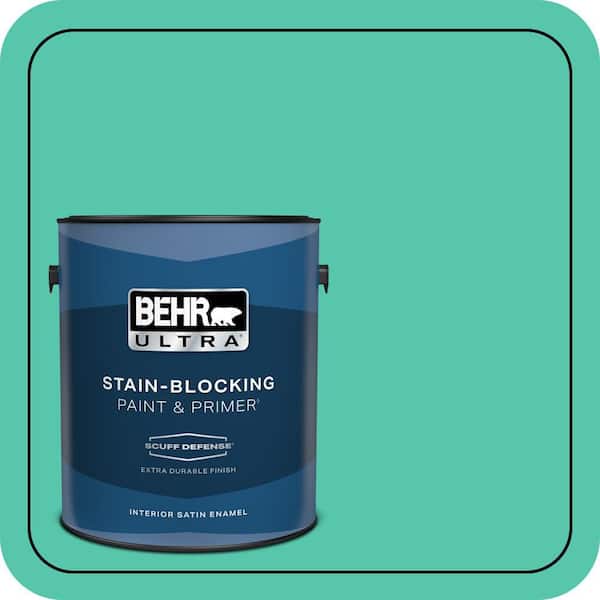 BEHR ULTRA 1 gal. #480B-4 Shoreline Green Extra Durable Satin Enamel Interior Paint & Primer