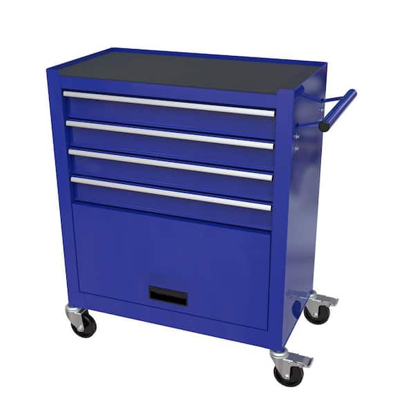13 in. 4-Drawer Rrolling Tool Box, 24.4 in. with 4-Wheels and Drawers with Tools, for Garage, Warehouse, Workshop, Shop