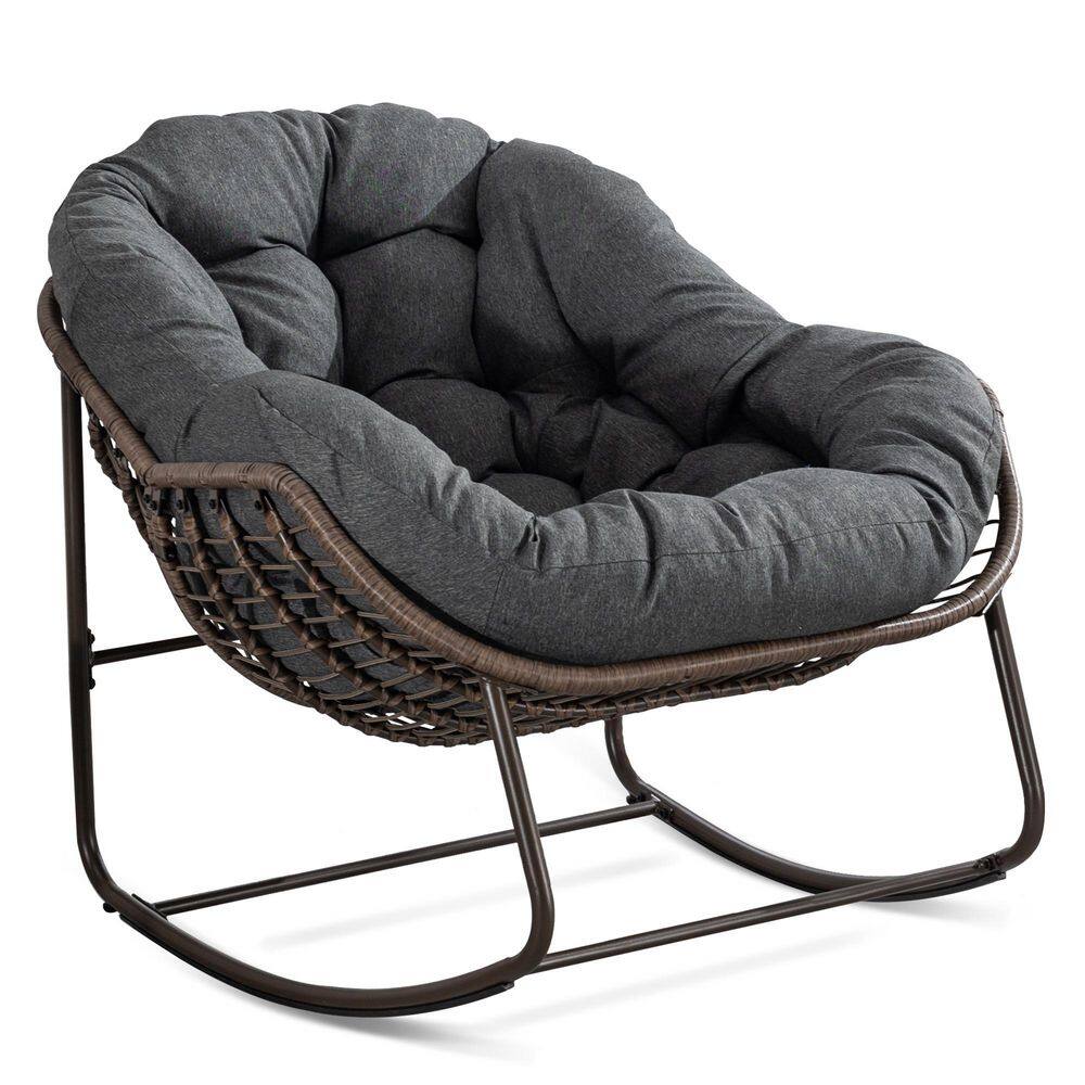 Aerie Metal Rattan Wicker Egg Outdoor Rocking Chair with Gray Cushion for Outdoor, Garden, Patio, Porch, Room (1-Pack) price history on PriceWatchPro