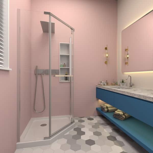 KeepTech 34 3/4 in. W x 72 in. H Frameless Neo-Angle Pivot Shower Door in Chrome Finish with Tempered 1/4 in. Glass