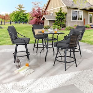 5-Piece Metal Bar Height Outdoor Dining Set with Gray Cushions