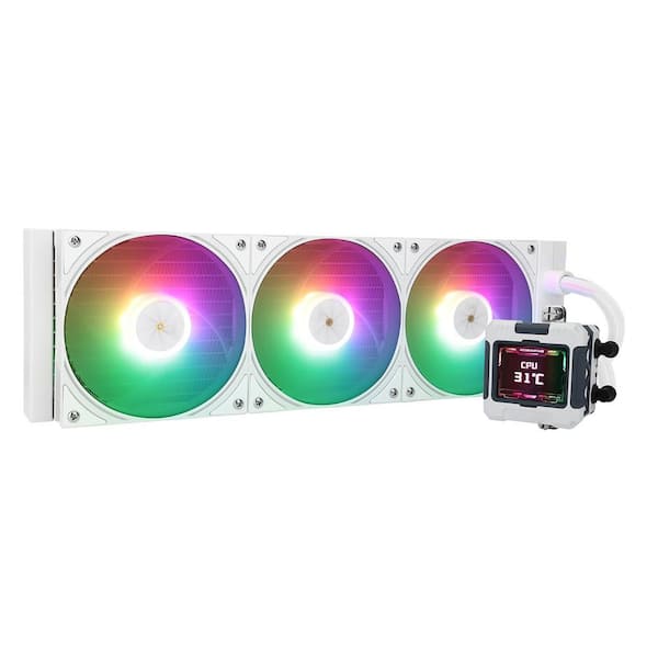 FW360 White ARGB CPU Water Cooler 360mm Radiator 3x2000RPM PWM Fans 2.4in LCD Display AM5 Intel Compatible
