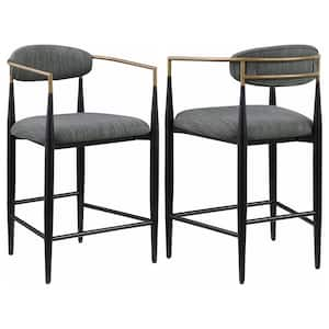 Tina 25 in. Dark Grey Open Back Wood Counter Height Bar Stool with Fabric Seat (Set of 2)