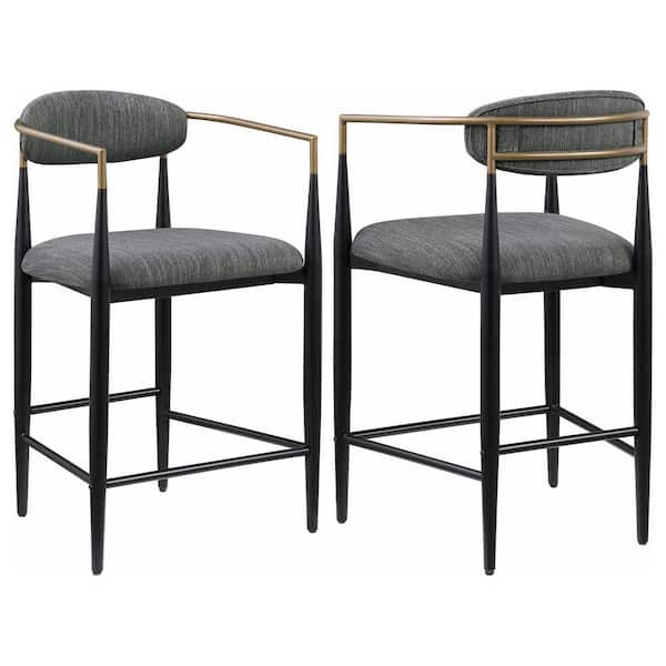 Coaster Tina 25 in. Dark Grey Open Back Wood Counter Height Bar Stool with Fabric Seat (Set of 2)