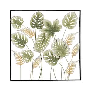 30 in. x  30 in. Metal Green Tall Cut-Out Leaf Wall Decor with Intricate Laser Cut Designs