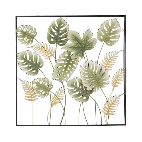 Litton Lane 30 in. x  30 in. Metal Green Tall Cut-Out Leaf Wall Decor with Intricate Laser Cut Designs