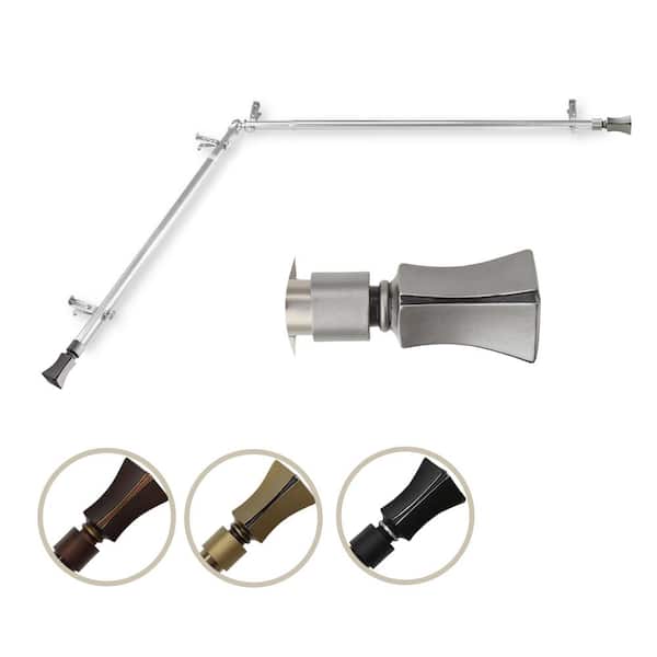 Rod Desyne 13/16" Dia Adjustable 48" to 84" Single Corner Window Curtain Rod in Cocoa with Fort Finials