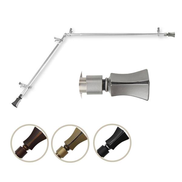 Rod Desyne 13/16" Dia Adjustable 120" to 170" Single Corner Window Curtain Rod in Satin Nickel with Fort Finials