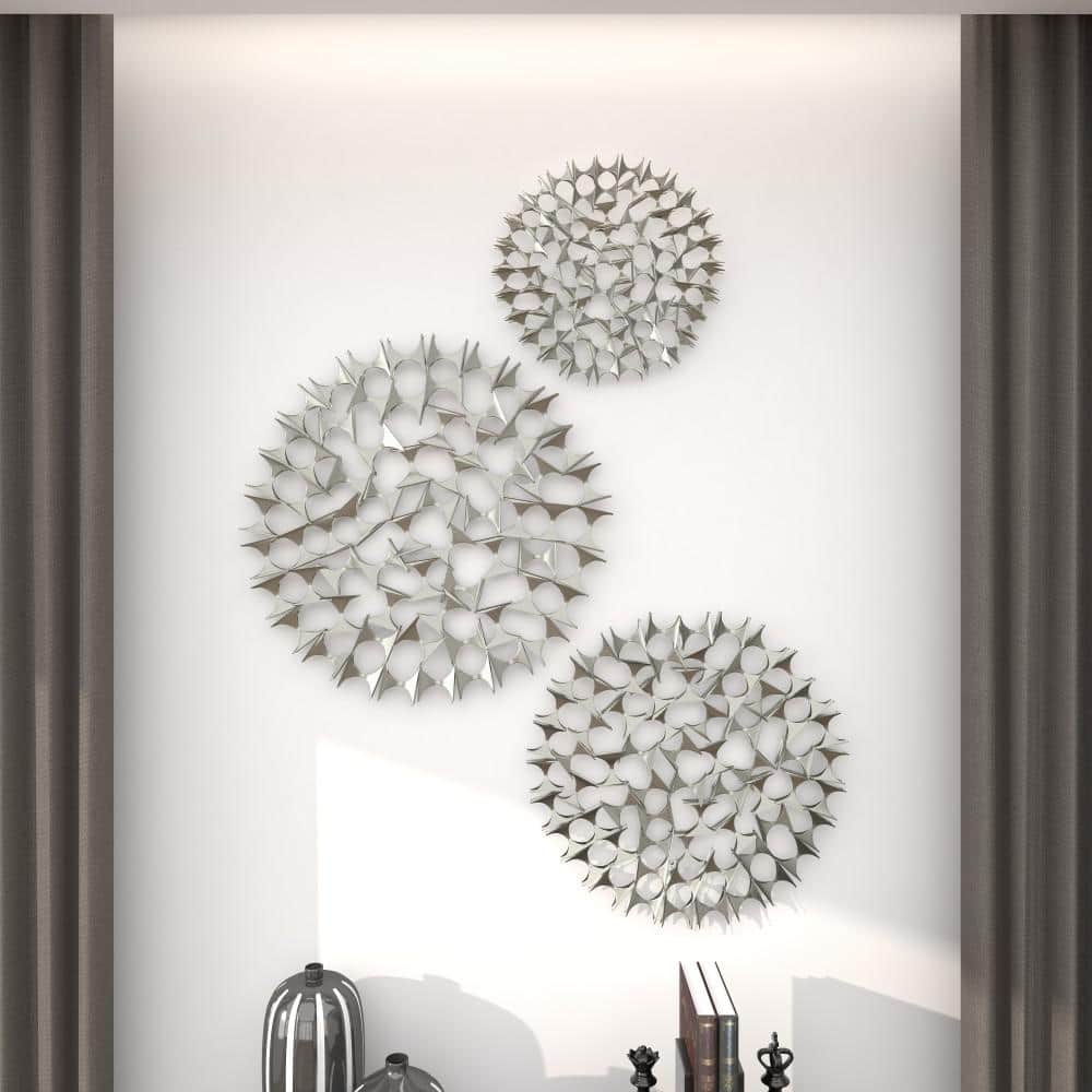Set of 3 Silver Metal Starburst Wall Sculptures
