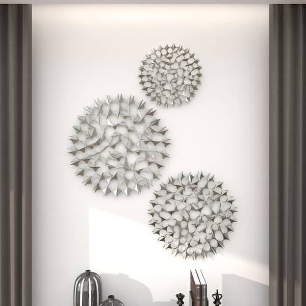 Litton Lane Metal Silver Starburst Wall Decor with Cutout Design (Set of 3)