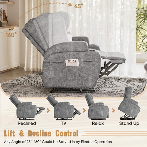 Electric Power Lift Recliner Chair (Leathaire) with Massage for Elderly, Single Sofa with 2 Cup Holders Side Pockets