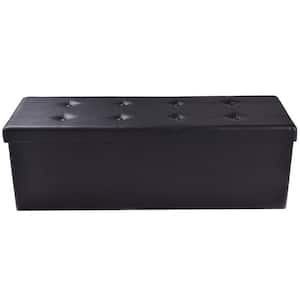 Black 45 in. x15 in. x15 in. Large Folding Storage Faux Leather Ottoman Pouffe Box Stool