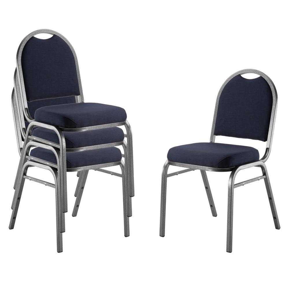 Midnight Blue Fabric and Metal Stackable Armless Side Chair