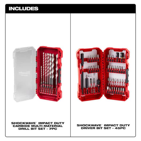 SHOCKWAVE Carbide Multi-Material Drill Bit Set with SHOCKWAVE Impact Duty Alloy Steel Screw Driver Bit Set (52-Piece)