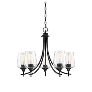 23 in. W x 18.5 in. H 5-Light Black Chandelier with Clear Glass Shades