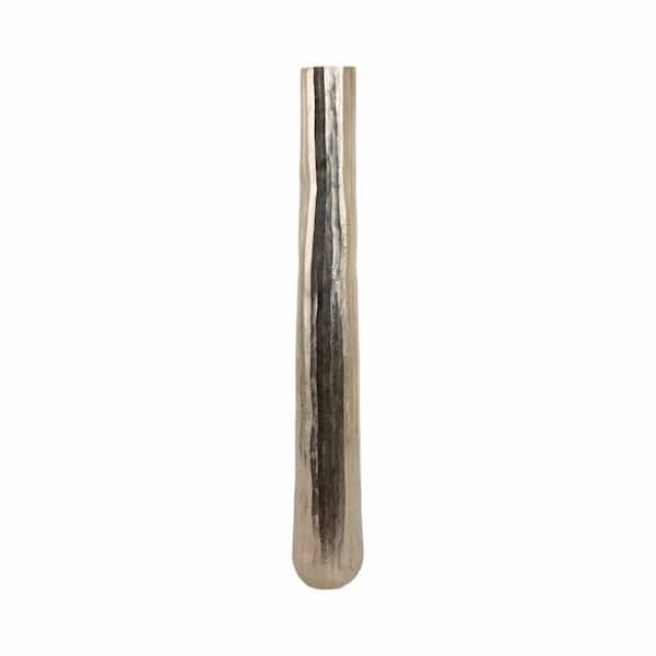 48 in. Silver Metal Rounded Etched Decorative Vase