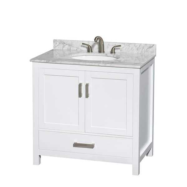 Wyndham Collection Sheffield 36 in. W x 22 in. D x 35 in. H Single Bath Vanity in White with White Carrara Marble Top