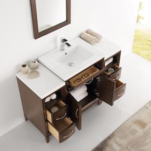 Cambridge 47 in. Vanity in Antique Coffee with Porcelain Vanity Top in White with White Ceramic Basin and Mirror