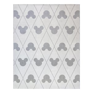Mickey Mouse Cream/Gray 5 ft. x 7 ft. Argyle Indoor/Outdoor Area Rug