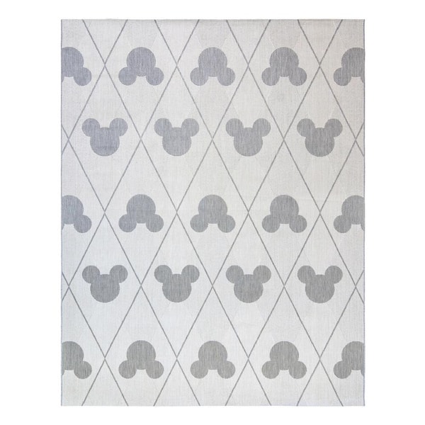 Disney Mickey Mouse Cream/Gray 9 ft. x 13 ft. Argyle Indoor/Outdoor Area Rug