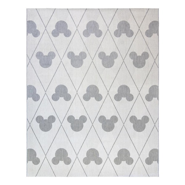 Mickey Mouse Cream/Gray 6 ft. x 9 ft. Argyle Indoor/Outdoor Area Rug