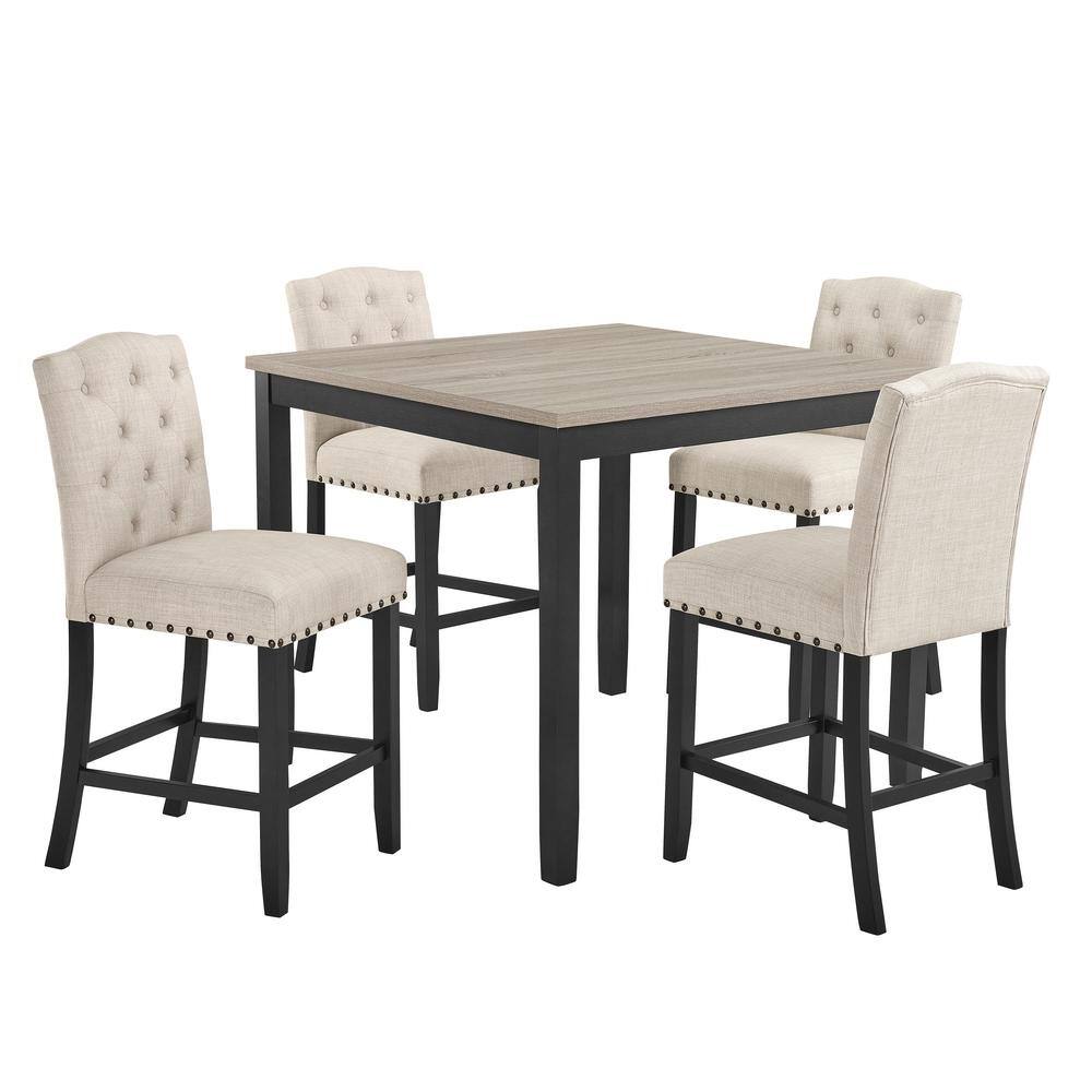 Daphne Beige and Black Solid Wood 5-Piece Counter Dining Set