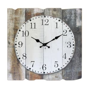 Worn Wood Square 15" Rustic Farmhouse Arabic Number Battery Operated Wall Clock