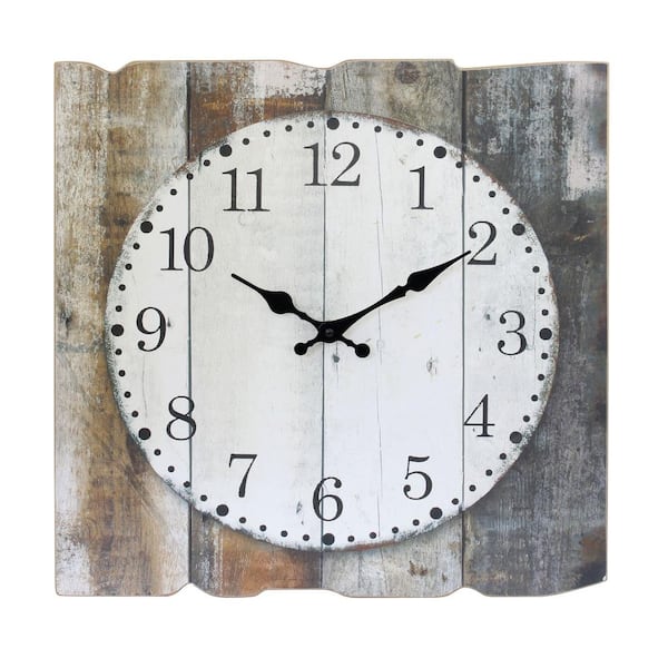 Stonebriar Collection Worn Wood Square 15" Rustic Farmhouse Arabic Number Battery Operated Wall Clock