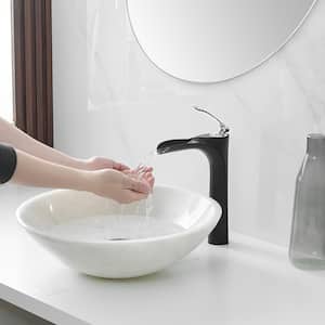 Single Hole Single Handle Bathroom Vessel Sink Faucet With Pop Up Drain Without Overflow in Matte Black Chrome