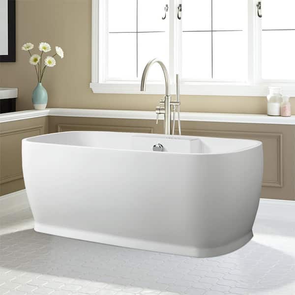 Vanity Art Toulon 59 in. Acrylic Flatbottom Freestanding Bathtub in White