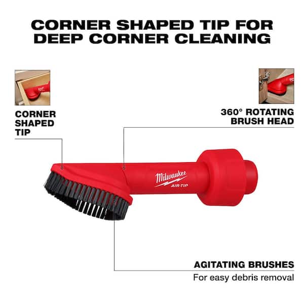 Milwaukee - AIR-TIP 1-1/4 in. - 2-1/2 in. Rotating Corner Brush Tool Wet/Dry Shop Vacuum Attachment (1-Piece)