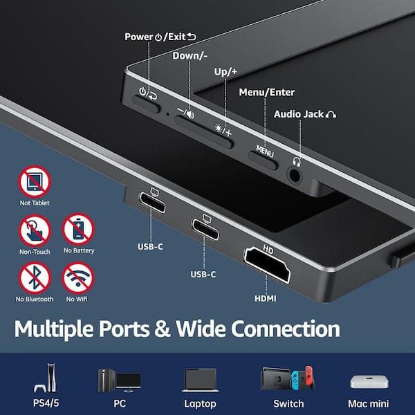 Lukyamzn Portable Monitor 15.6 in. 1080P Travel Monitor with