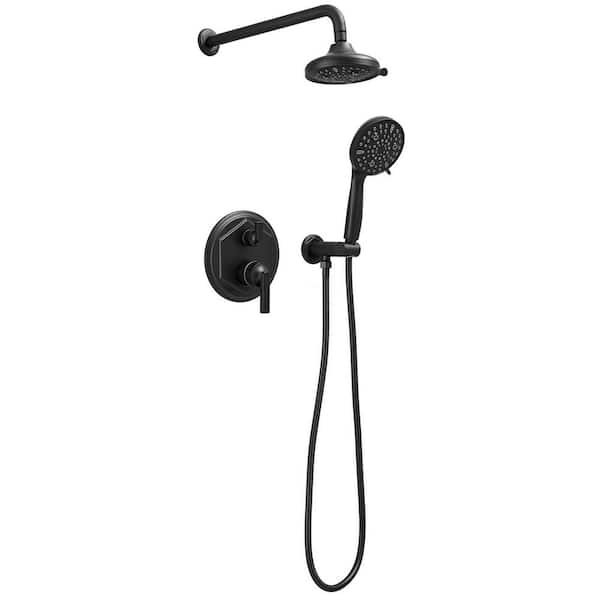 Fapully Single Handle 2-Spray Shower Faucet 2.5 GPM with Handheld, Wall Mount 5.51 in. Head Shower with Drip Free in Matte Black