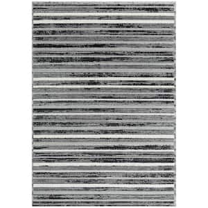 Treasure Striped Light Grey/Charcoal Grey 6 ft. x 9 ft. Striped Machine Washable Runner Area Rug