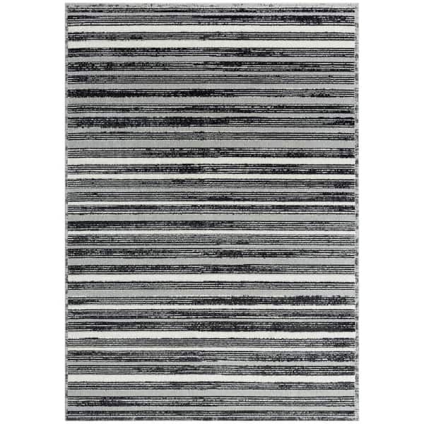 Everwash Treasure Striped Light Grey/Charcoal Grey 6 ft. x 9 ft. Striped Machine Washable Runner Area Rug