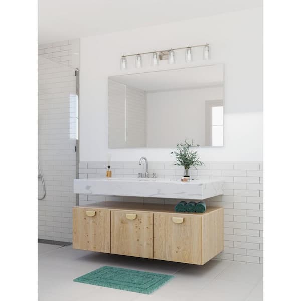 Adley48.5 in. 6-Light Brushed Nickel with Clear Glass Shades New Traditional Bath Vanity Light for Bath