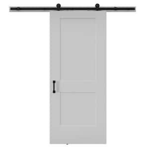 Logan 36 in. x 84 in. 2 Panel Primed Composite Interior Sliding Barn Door with Hardware Kit