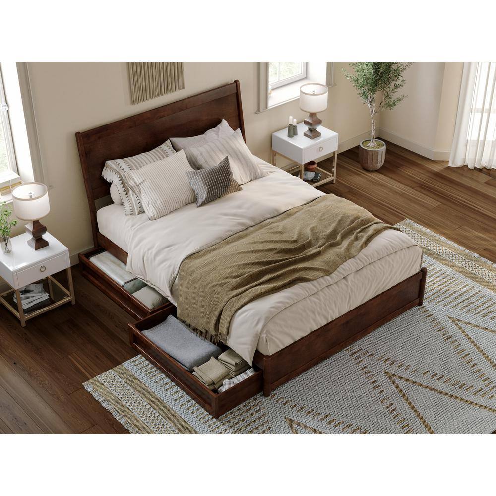Casanova Queen Dark Walnut Wood Platform Bed with Storage Drawers