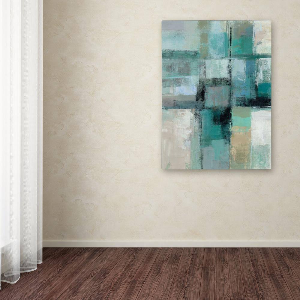Island Hues Crop I Abstract Canvas Painting in Teal and Beige, 18 x 24