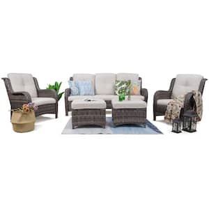 5-Piece Wicker Outdoor Patio Seating Set Sectional Sofa with Beige Cushions