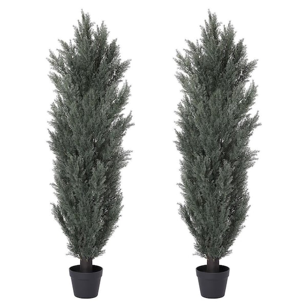 59 in. Detachable Artificial Green Cypress Tree, 4.9 ft. Realistic Accents Tree for Indoor & Outdoor Decor 2pcs/set