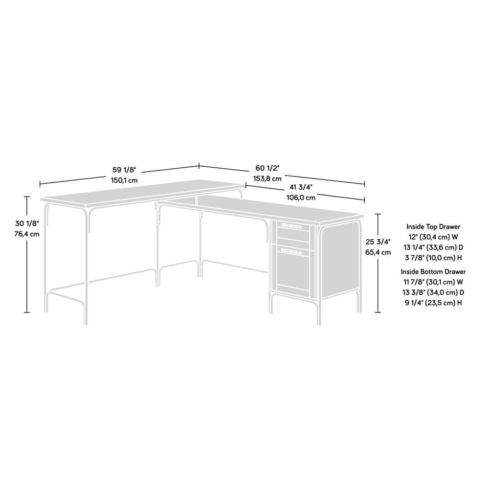 Sindoori Mango L-Shaped Wood Desk with Gold Frame