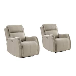 Roberto DOVE 33.07 in. W Nailhead Trims Genuine Leather Power Recliner with USB Charging Set of 2