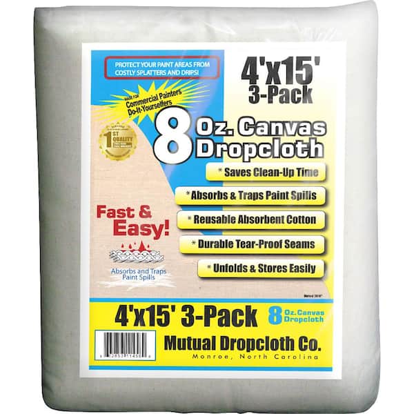 4 ft. x 15 ft. 8 oz. Natural Canvas Drop Cloth (3-Pack)